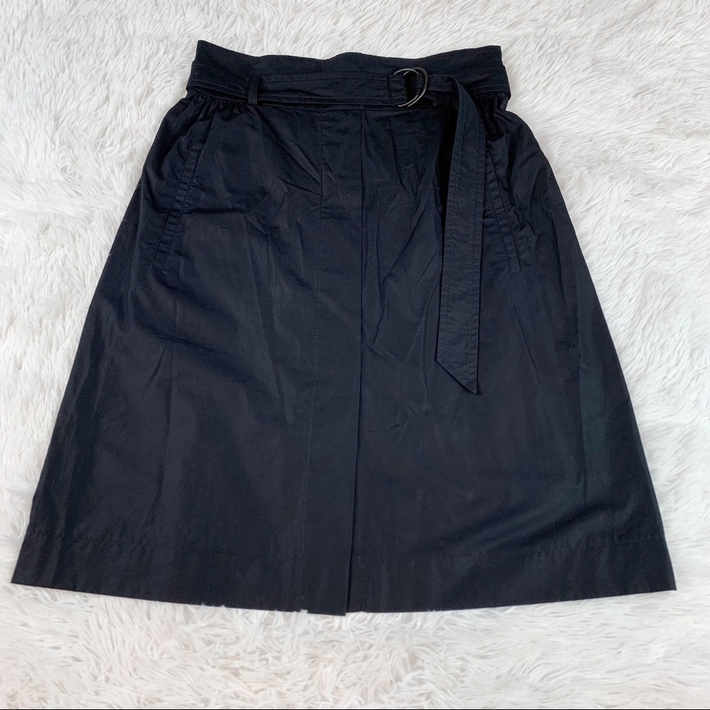 Akris Punto belted a-line skirt knee length black front slit